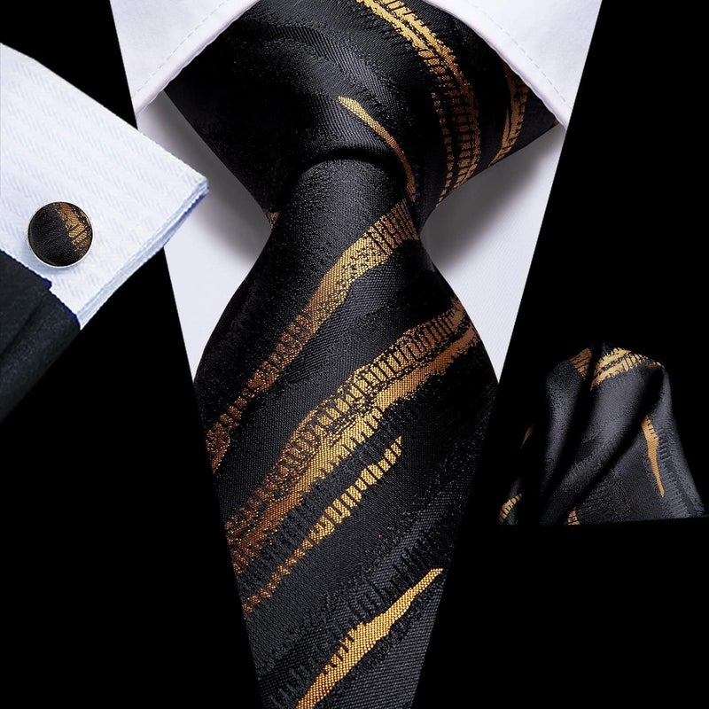 Dubulle Mens Tie Set Solid Paisley Silk Striped Necktie for Men with Cufflinks Tie and Pocket Square - Image 3